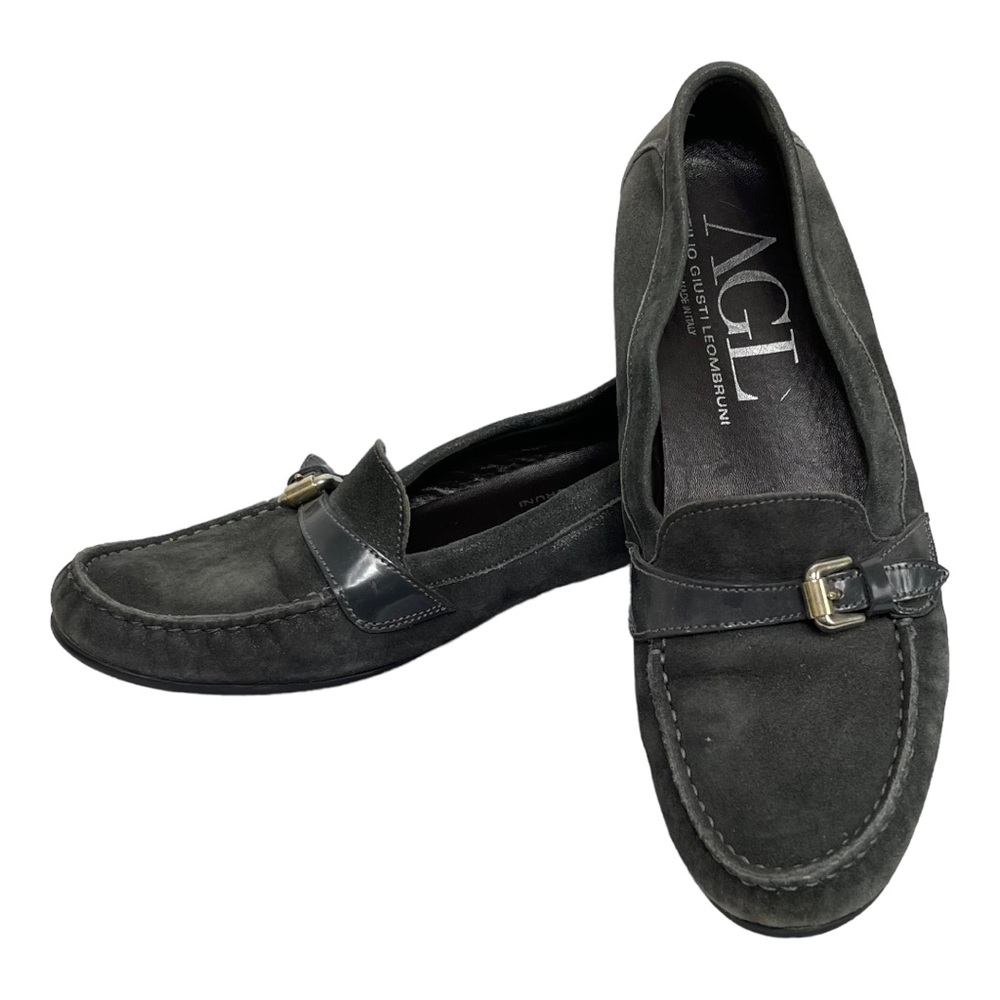 AGL Grey Suede Buckle Loafer Flat